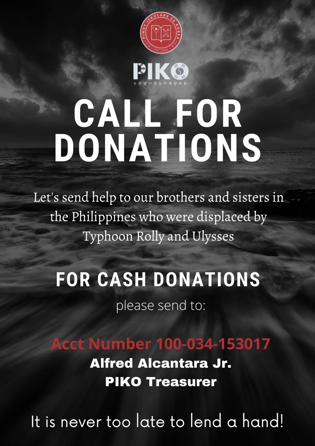 Call for Donations for those affected by Typhoons Rolly and Ulysses